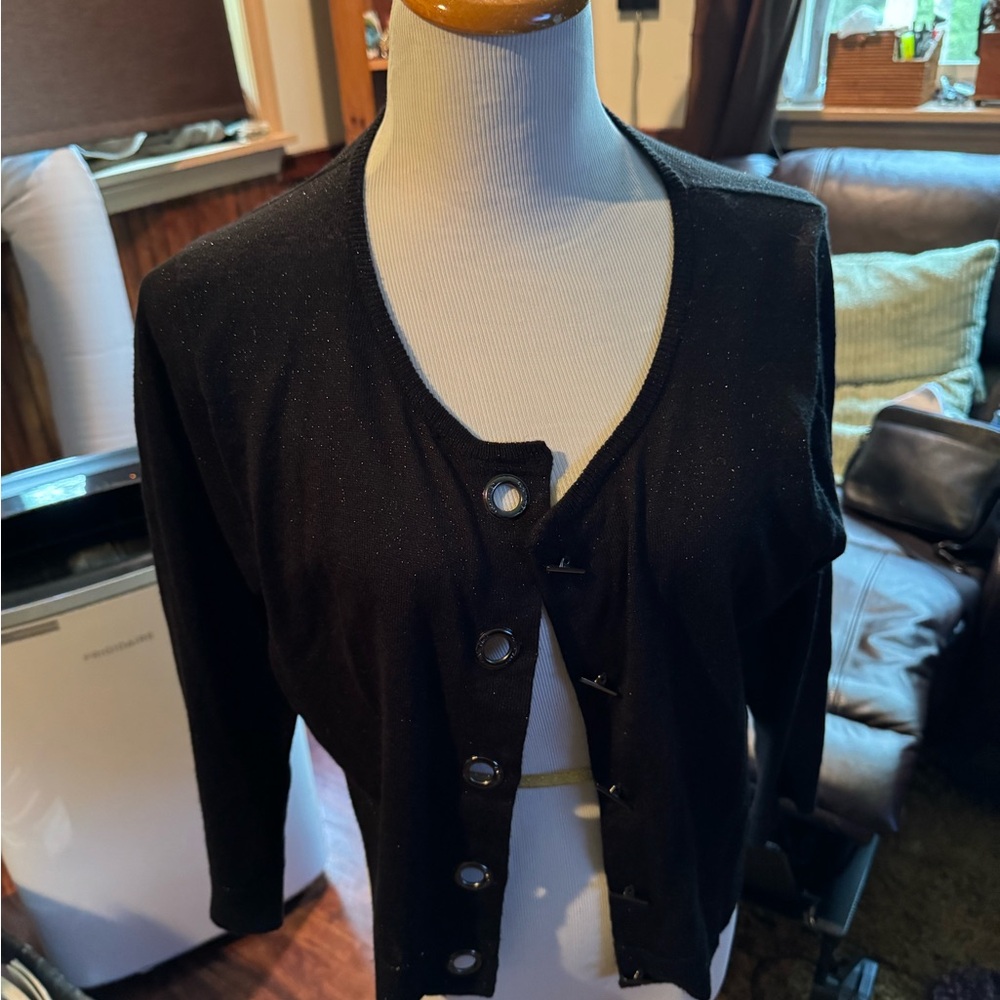 Calvin Klein Black Sweater Cardigan black with sparkles and unique buttons XL